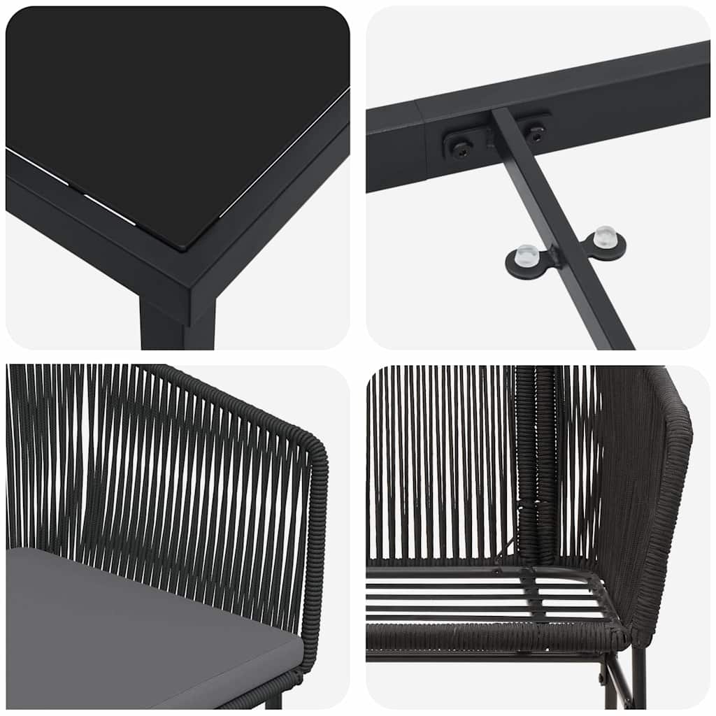 vidaXL Garden Dining Set with Cushions 3 pcs Black Powder-Coated Steel