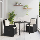 vidaXL Tuin Eettafel Set 3 pcs Zwart poly rattan