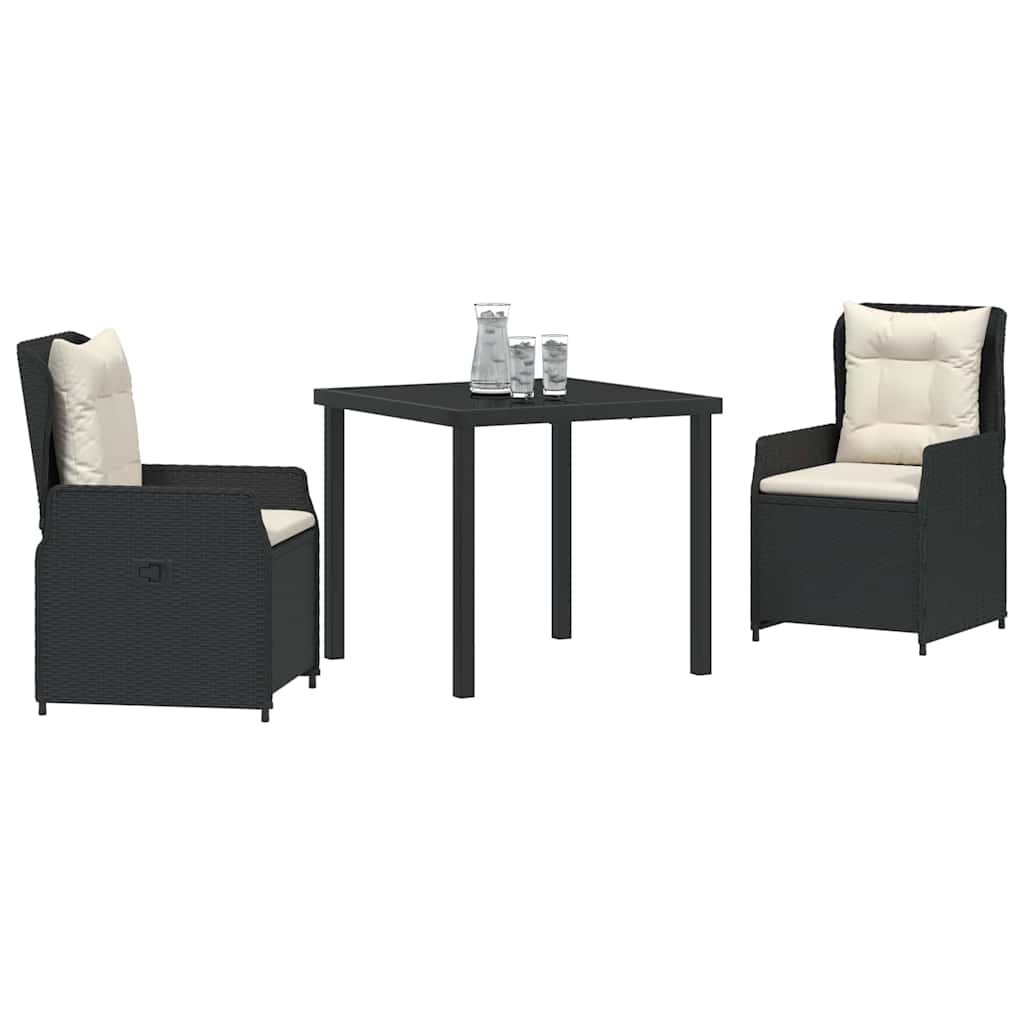 vidaXL Tuin Eettafel Set 3 pcs Zwart poly rattan