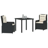 vidaXL Tuin Eettafel Set 3 pcs Zwart poly rattan