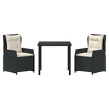 vidaXL Tuin Eettafel Set 3 pcs Zwart poly rattan