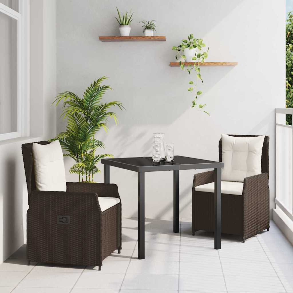 vidaXL Tuin Eettafel Set 3 pcs Zwart poly rattan