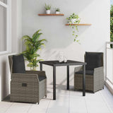 vidaXL Tuin Eettafel Set 3 pcs Zwart poly rattan
