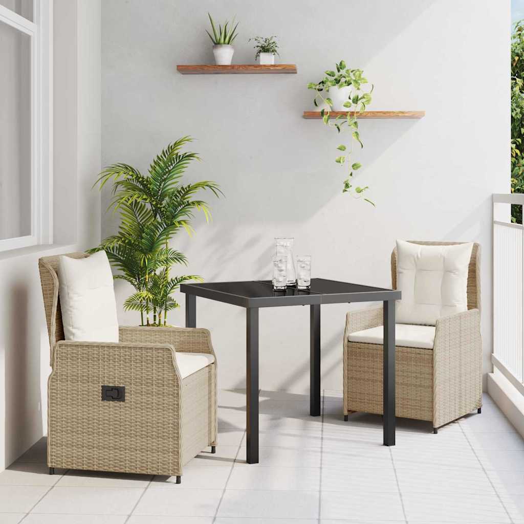 vidaXL Tuin Eettafel Set 3 pcs Zwart poly rattan