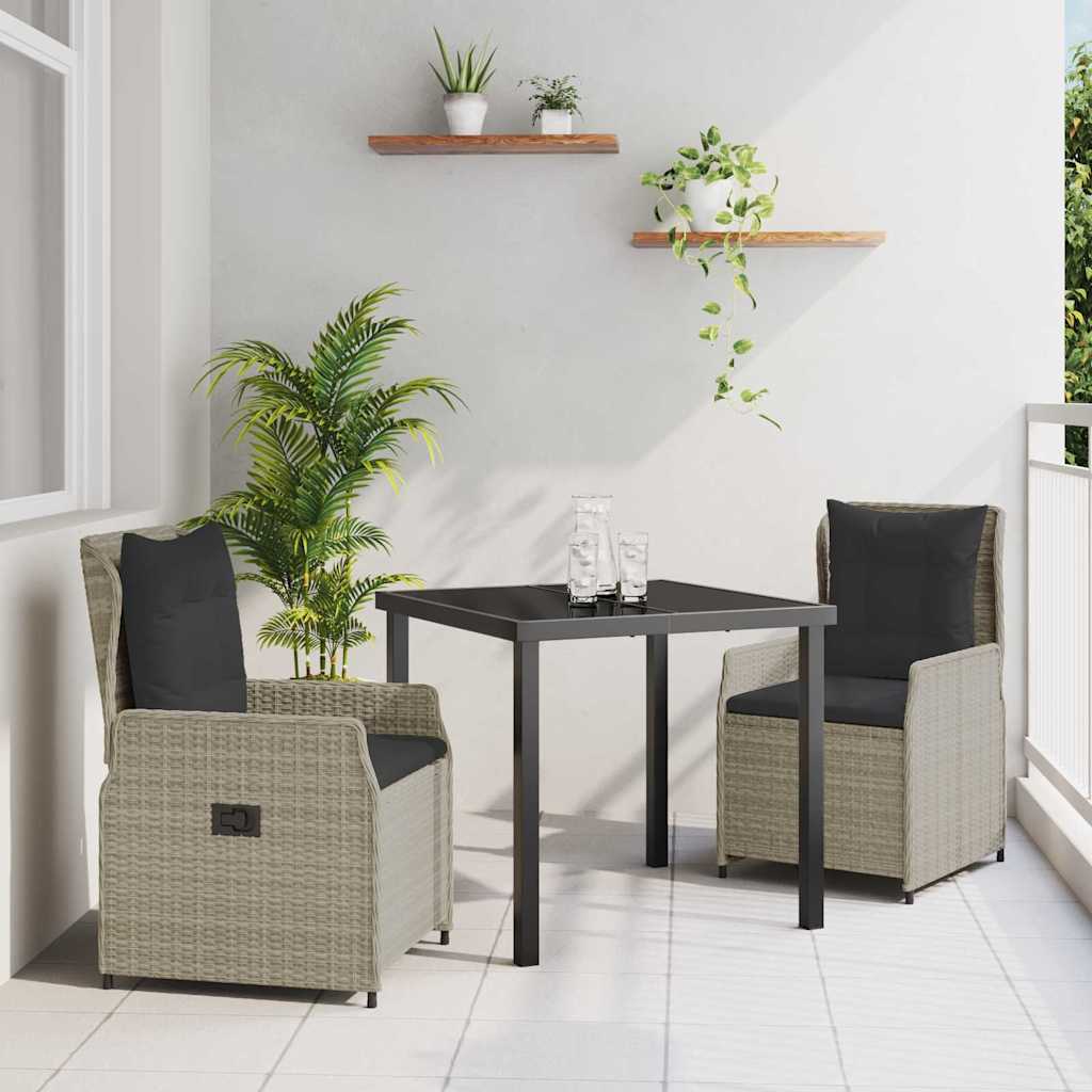 vidaXL Tuin Eettafel Set 3 pcs Zwart poly rattan