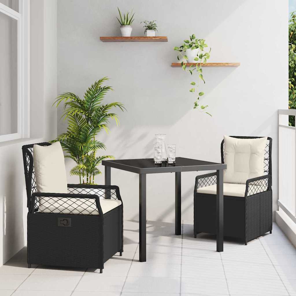vidaXL Garden Dining Set 3 pcs Black poly rattan