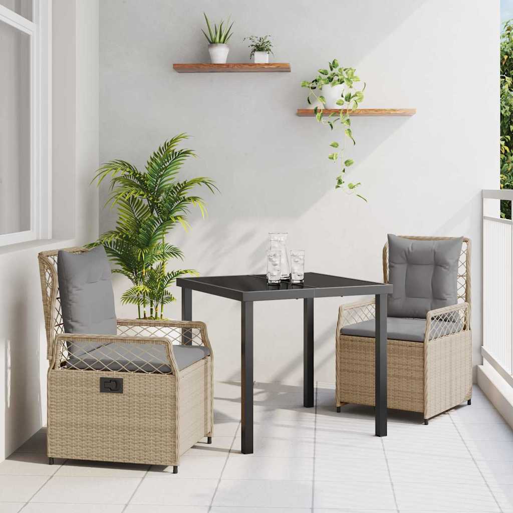 vidaXL Garden Dining Set 3 pcs Black poly rattan