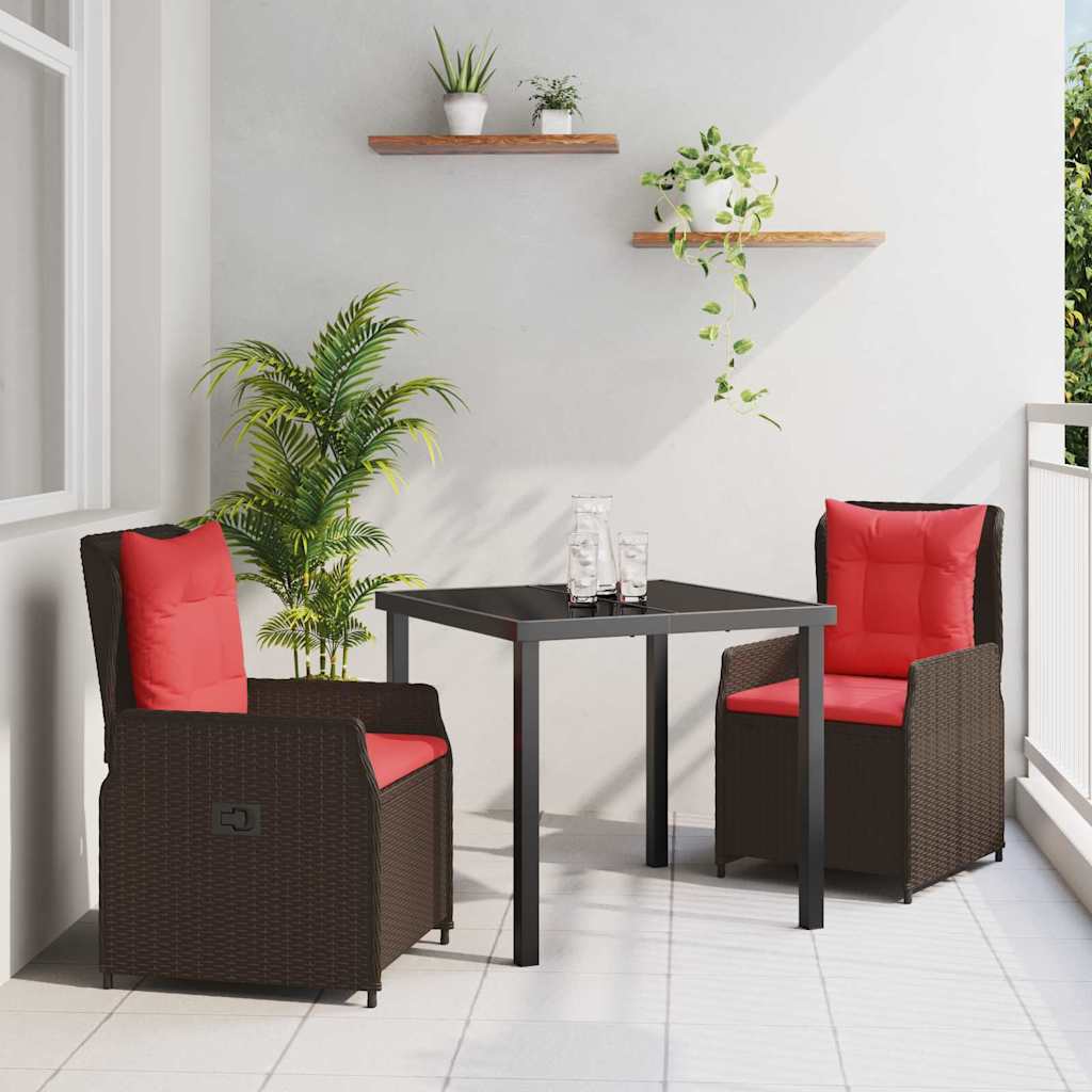 vidaXL Tuin Eettafel Set 3 pcs Bruin Poly rattan