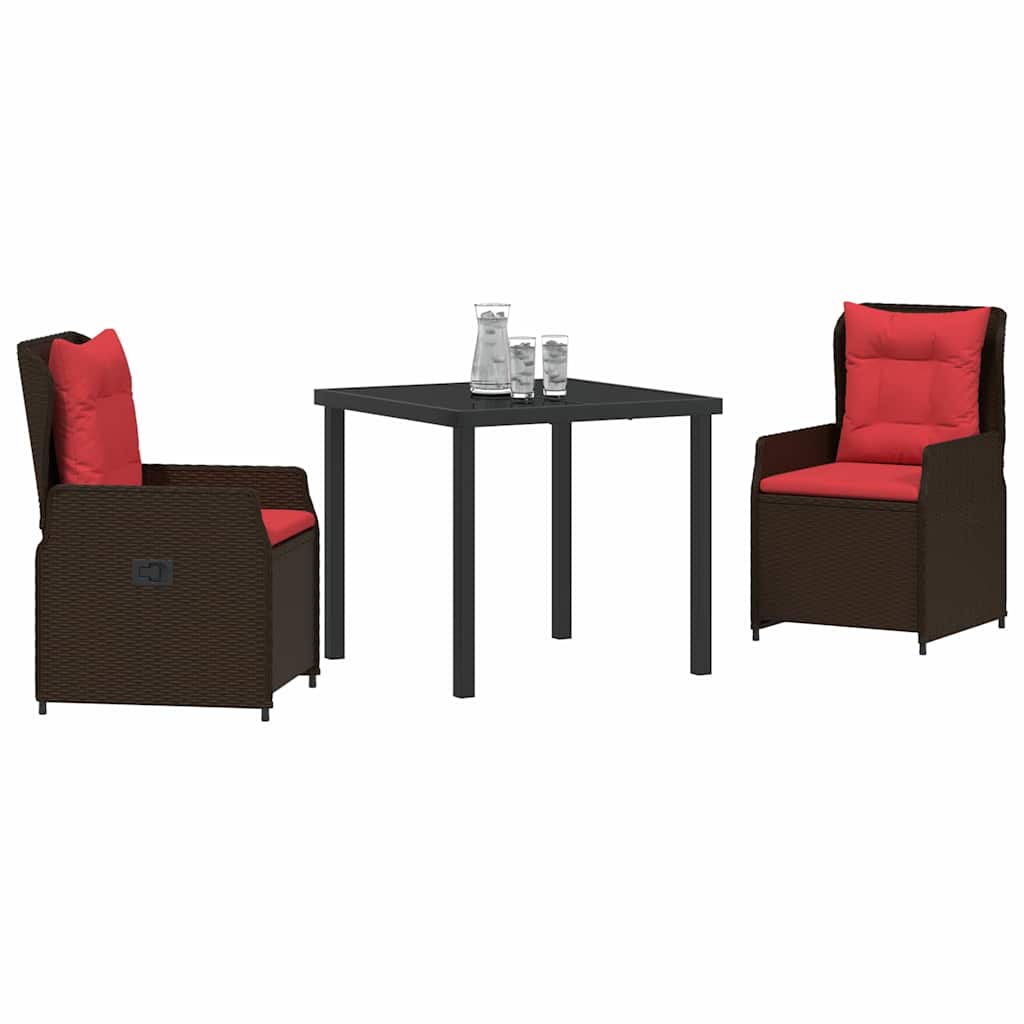 vidaXL Tuin Eettafel Set 3 pcs Bruin Poly rattan