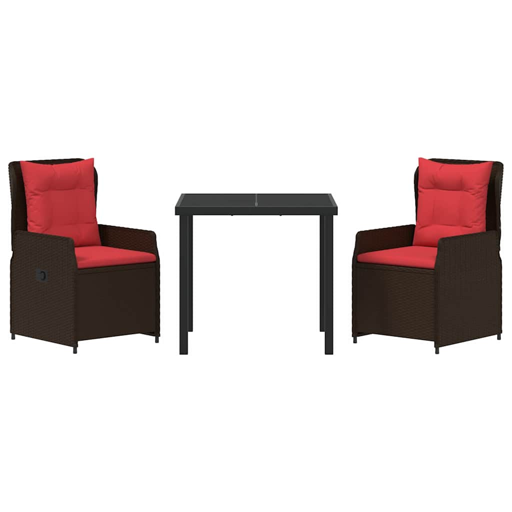 vidaXL Tuin Eettafel Set 3 pcs Bruin Poly rattan