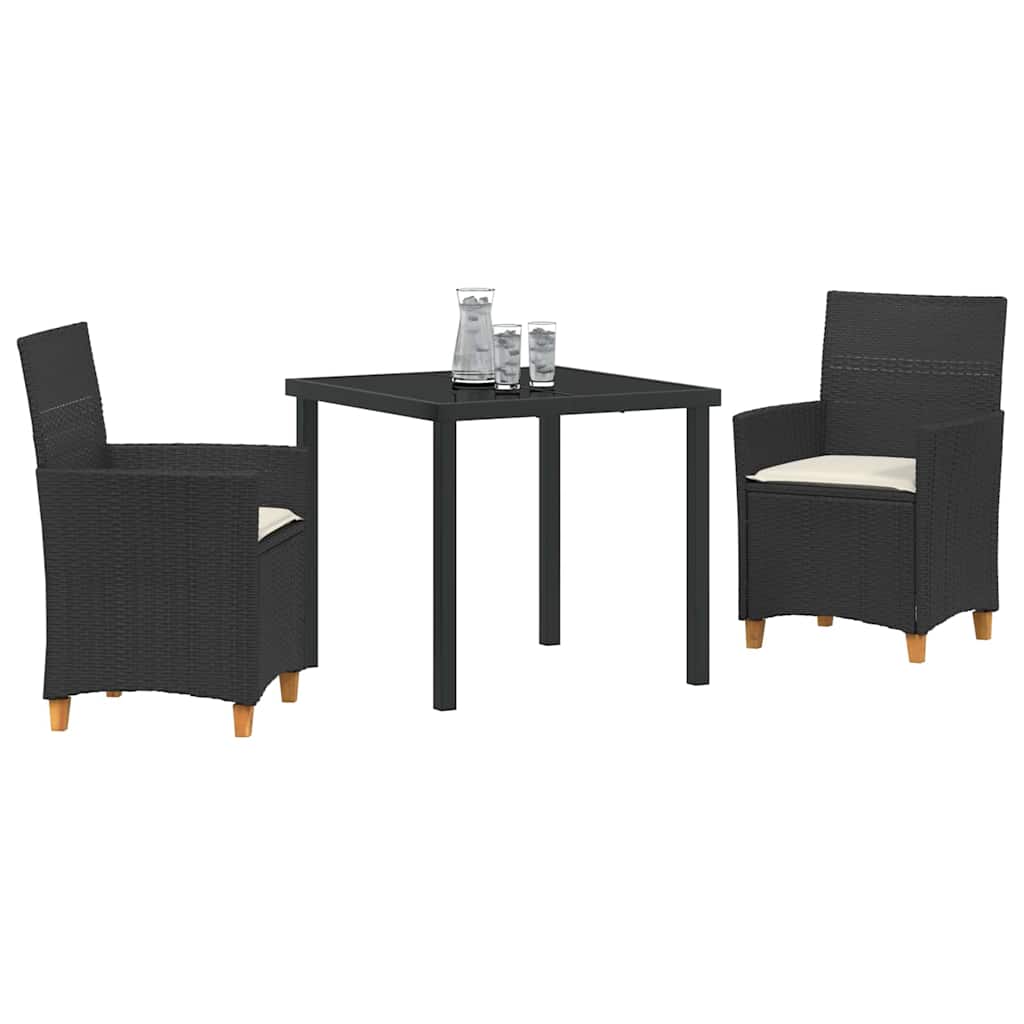vidaXL Tuin Eettafel Set 3 pcs Zwart poly rattan