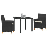 vidaXL Tuin Eettafel Set 3 pcs Zwart poly rattan