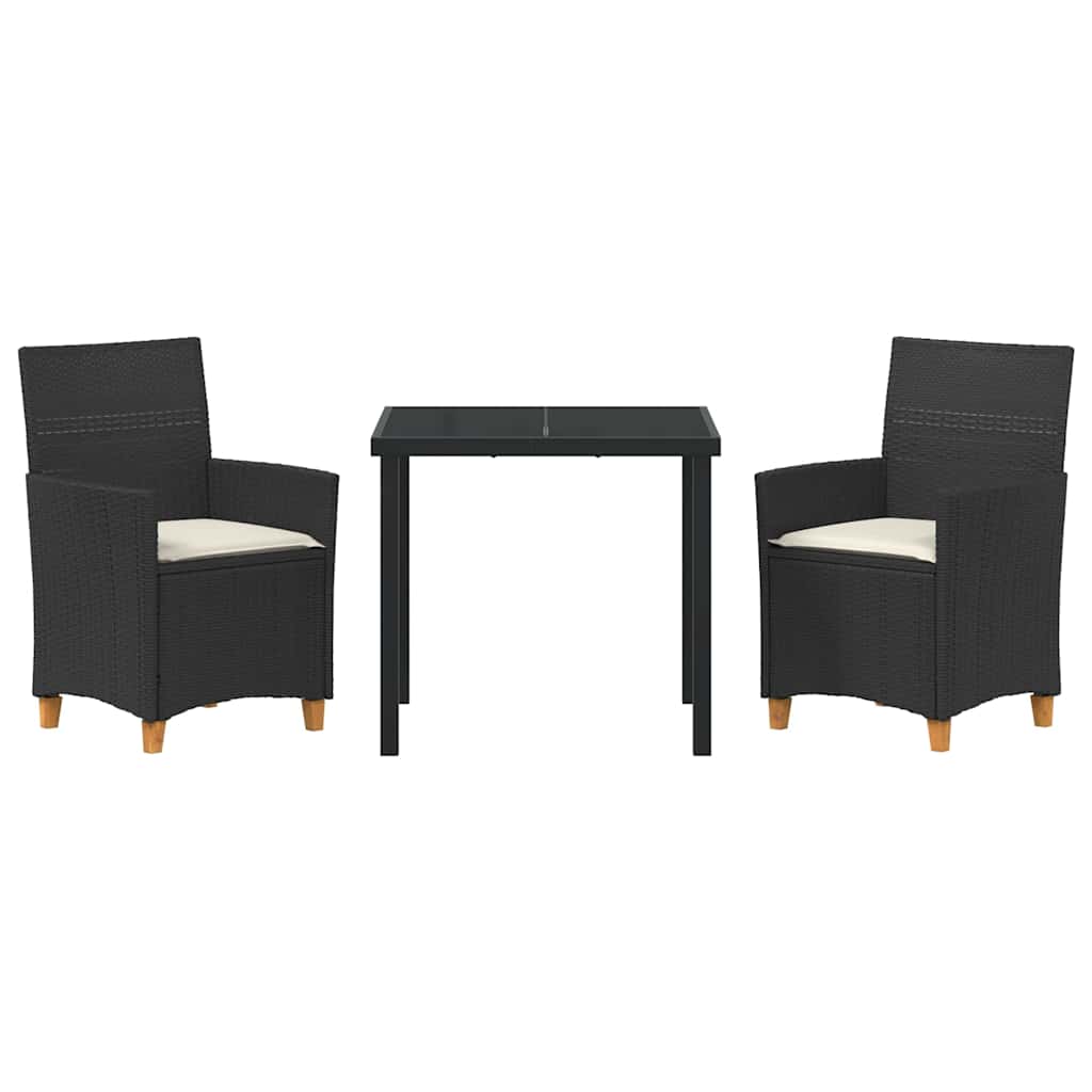 vidaXL Tuin Eettafel Set 3 pcs Zwart poly rattan