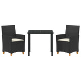 vidaXL Tuin Eettafel Set 3 pcs Zwart poly rattan