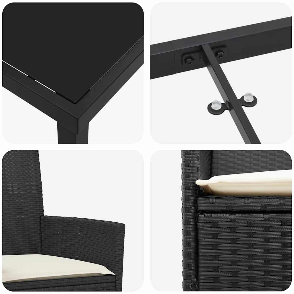 vidaXL Tuin Eettafel Set 3 pcs Zwart poly rattan