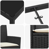 vidaXL Tuin Eettafel Set 3 pcs Zwart poly rattan