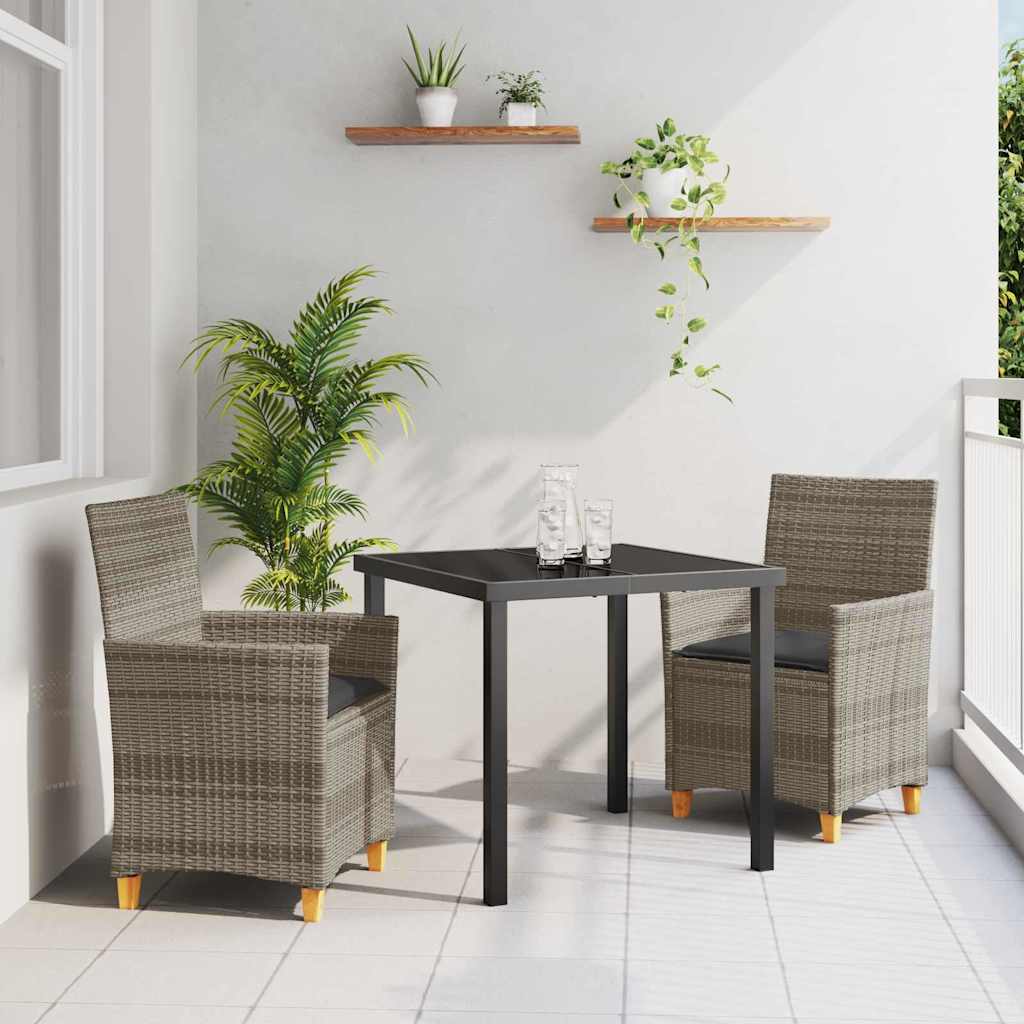 vidaXL Tuin Eettafel Set 3 pcs Zwart poly rattan