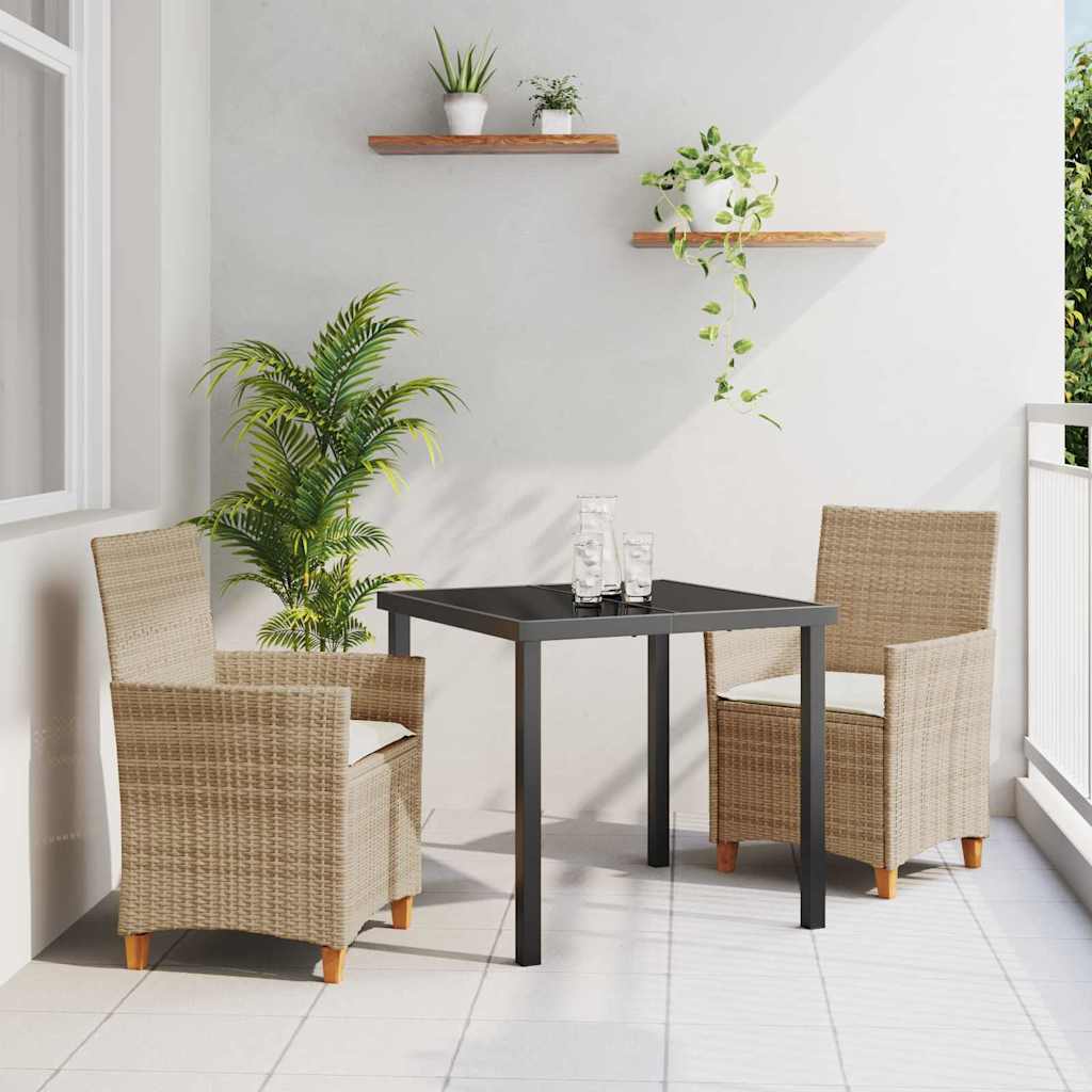 vidaXL Tuin Eettafel Set 3 pcs Zwart poly rattan
