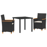 vidaXL Garden Dining Set 3 pcs Black Poly Rattan