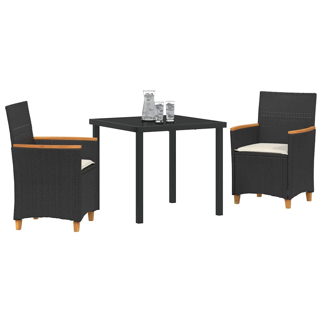 vidaXL Garden Dining Set 3 pcs Black Poly Rattan