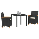 vidaXL Garden Dining Set 3 pcs Black Poly Rattan