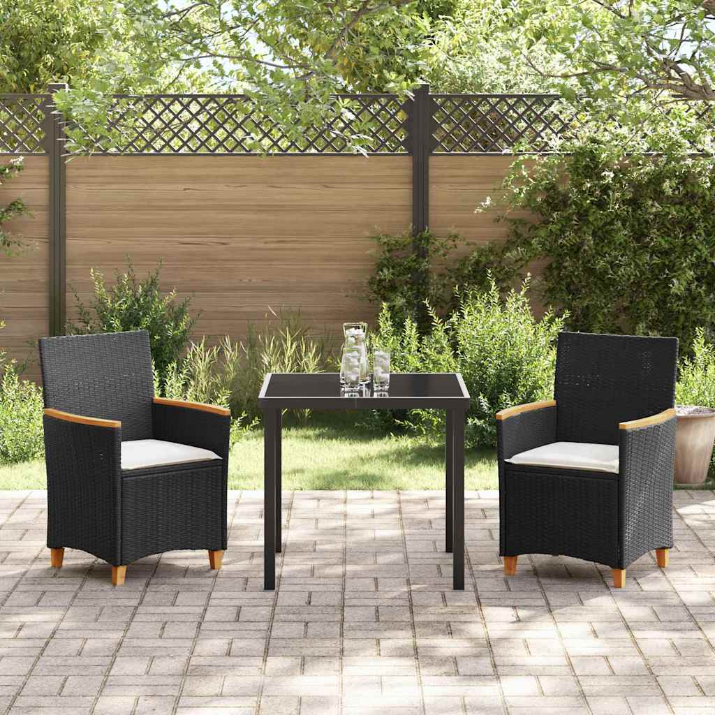 vidaXL Garden Dining Set 3 pcs Black Poly Rattan