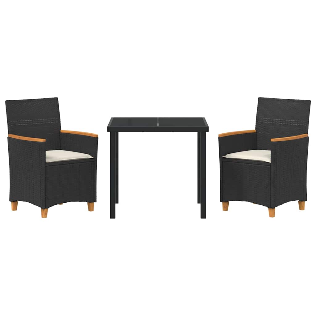 vidaXL Garden Dining Set 3 pcs Black Poly Rattan