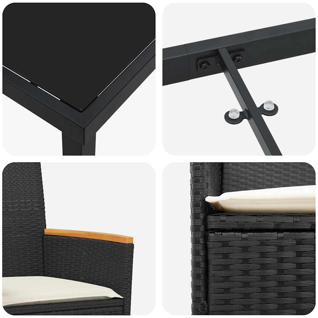 vidaXL Garden Dining Set 3 pcs Black Poly Rattan