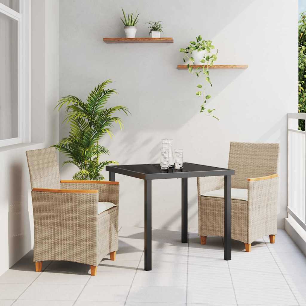 vidaXL Garden Dining Set 3 pcs Black Poly Rattan