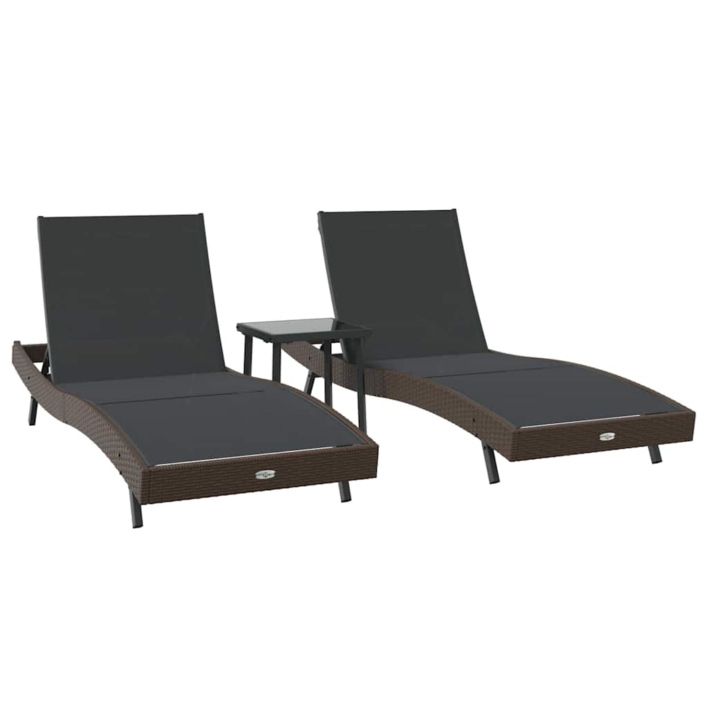 vidaXL Ligstoel 3 pcs Bruin 197 x 70 x 82 cm poly rattan