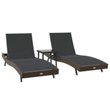 vidaXL Ligstoel 3 pcs Bruin 197 x 70 x 82 cm poly rattan