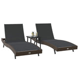 vidaXL Ligstoel 3 pcs Bruin 197 x 70 x 82 cm poly rattan