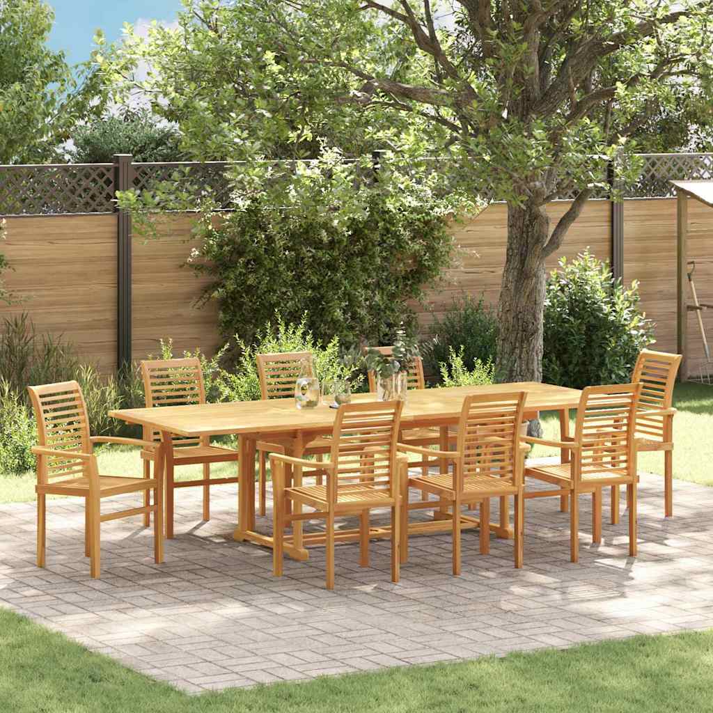 vidaXL Tuin Eettafel Set 9 pcs Bruin Massief Teakhout
