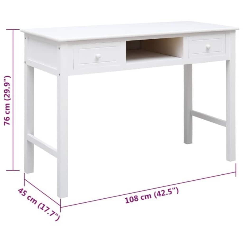 vidaXL Bureau 108x45x76 cm massief paulowniahout grijs