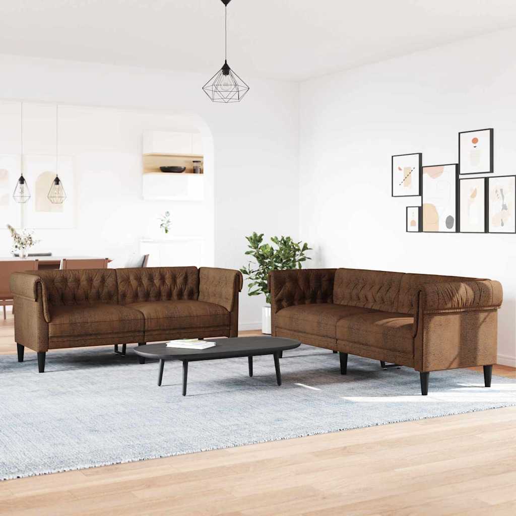 vidaXL Woonkamerbank 2 st Bruin Stof