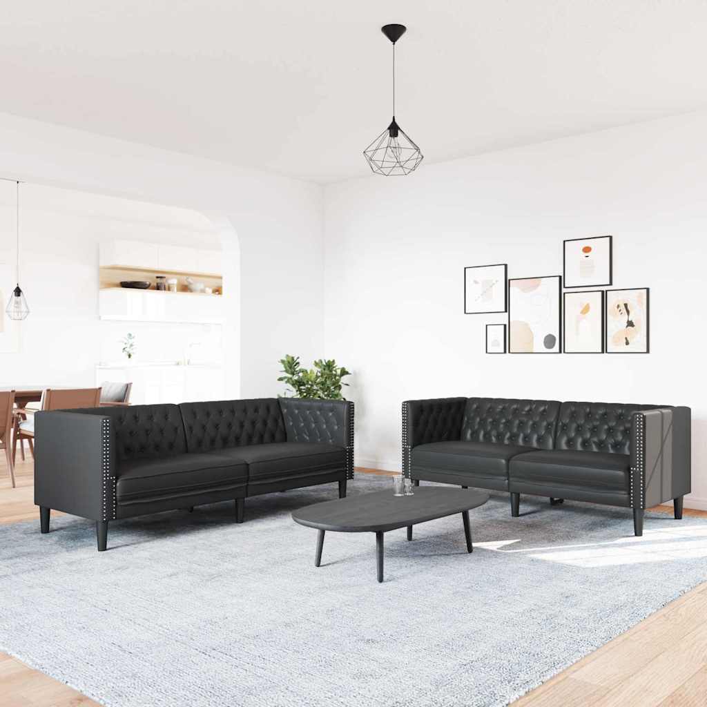 vidaXL Woonkamerbank 2 pcs Zwart 194 x 74,5 x 70,5 cm Kunstleer