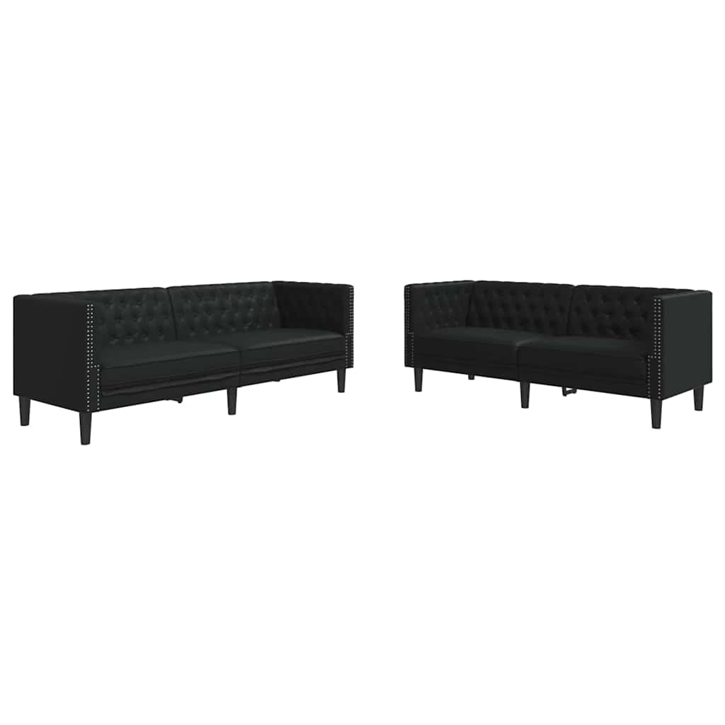 vidaXL Woonkamerbank 2 pcs Zwart 194 x 74,5 x 70,5 cm Kunstleer