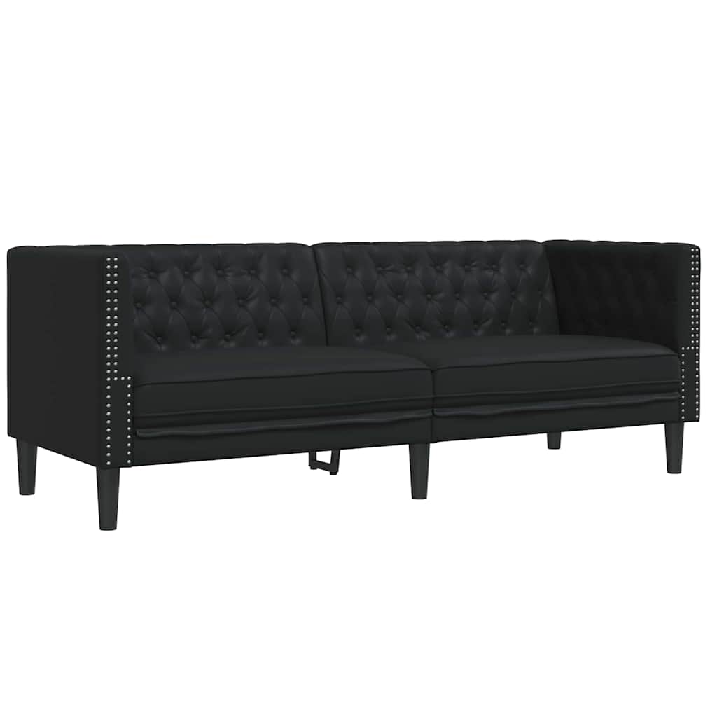 vidaXL Woonkamerbank 2 pcs Zwart 194 x 74,5 x 70,5 cm Kunstleer