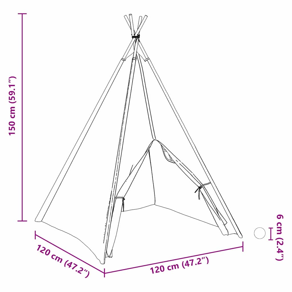 vidaXL Teepee Tent Wit 120 x 120 x 150 cm Stof en Plastic