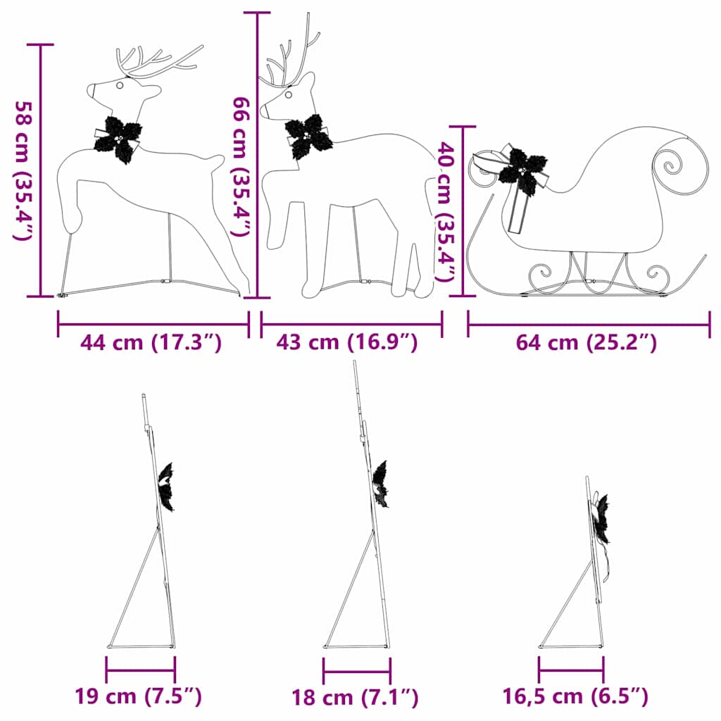 vidaXL LED Reindeer 5 pcs Gold Fabric