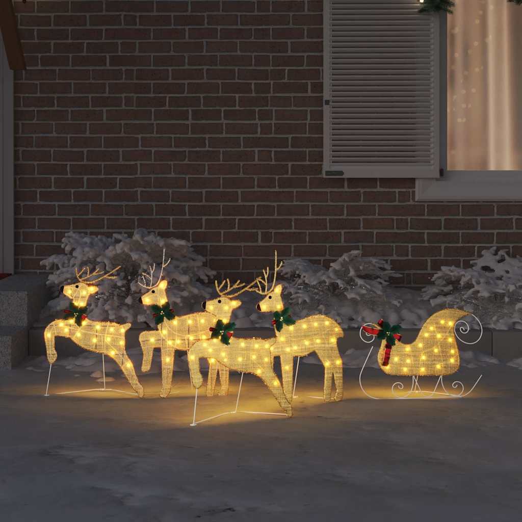 vidaXL LED Reindeer 5 pcs Gold Fabric