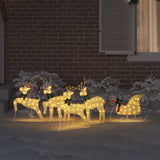 vidaXL LED Reindeer 5 pcs Gold Fabric