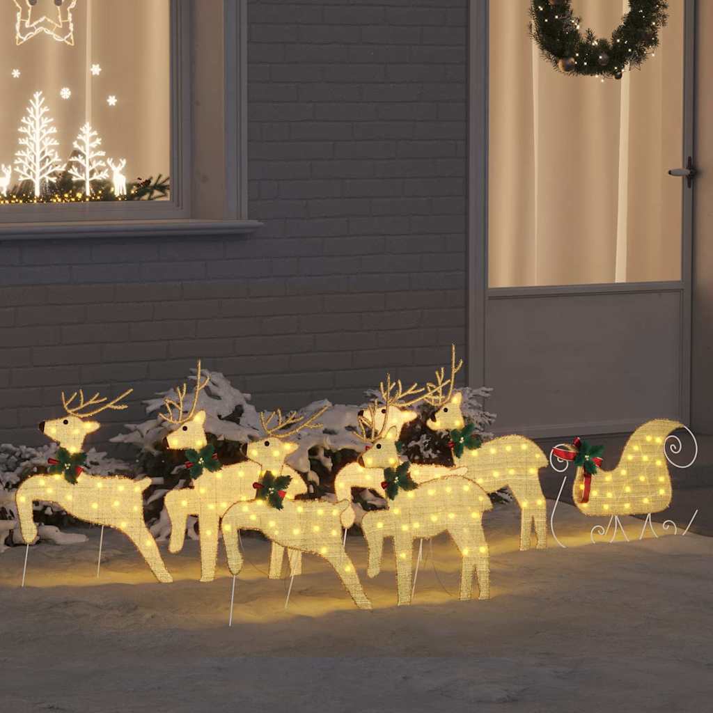 vidaXL LED Reindeer 5 pcs Gold Fabric
