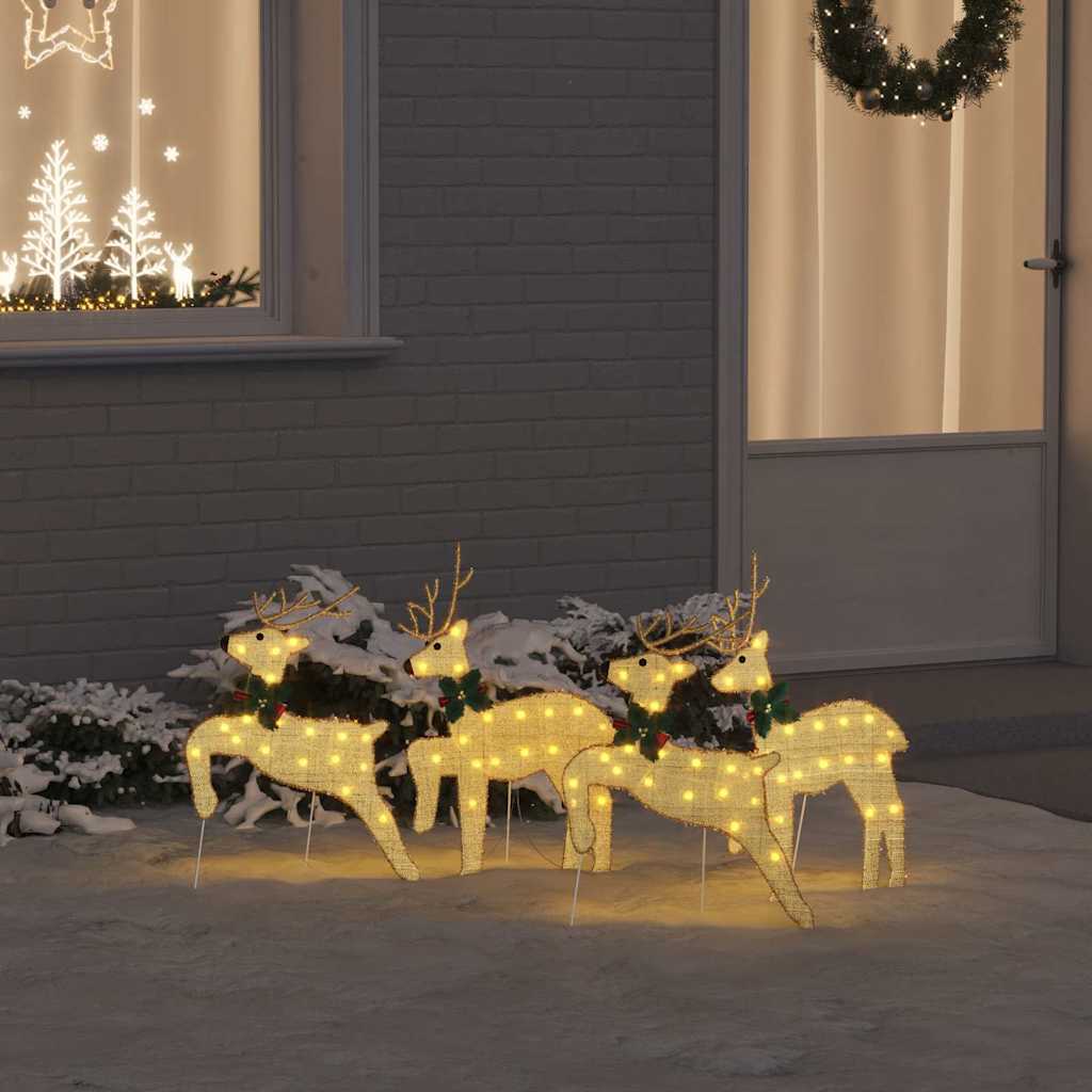 vidaXL LED Reindeer 4 pcs Gold Fabric