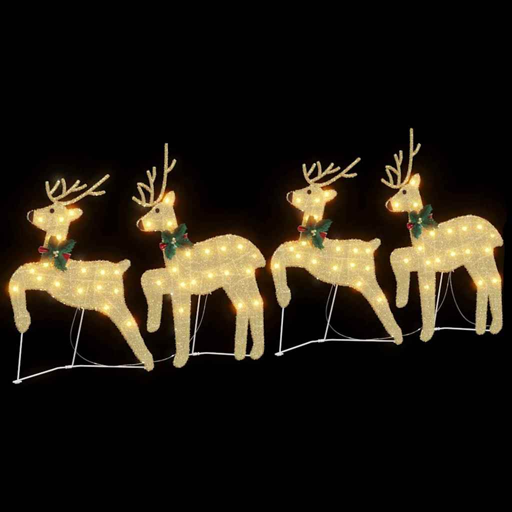 vidaXL LED Reindeer 4 pcs Gold Fabric