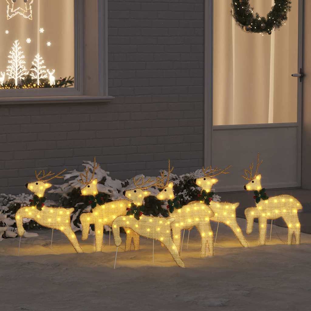 vidaXL LED Reindeer 4 pcs Gold Fabric