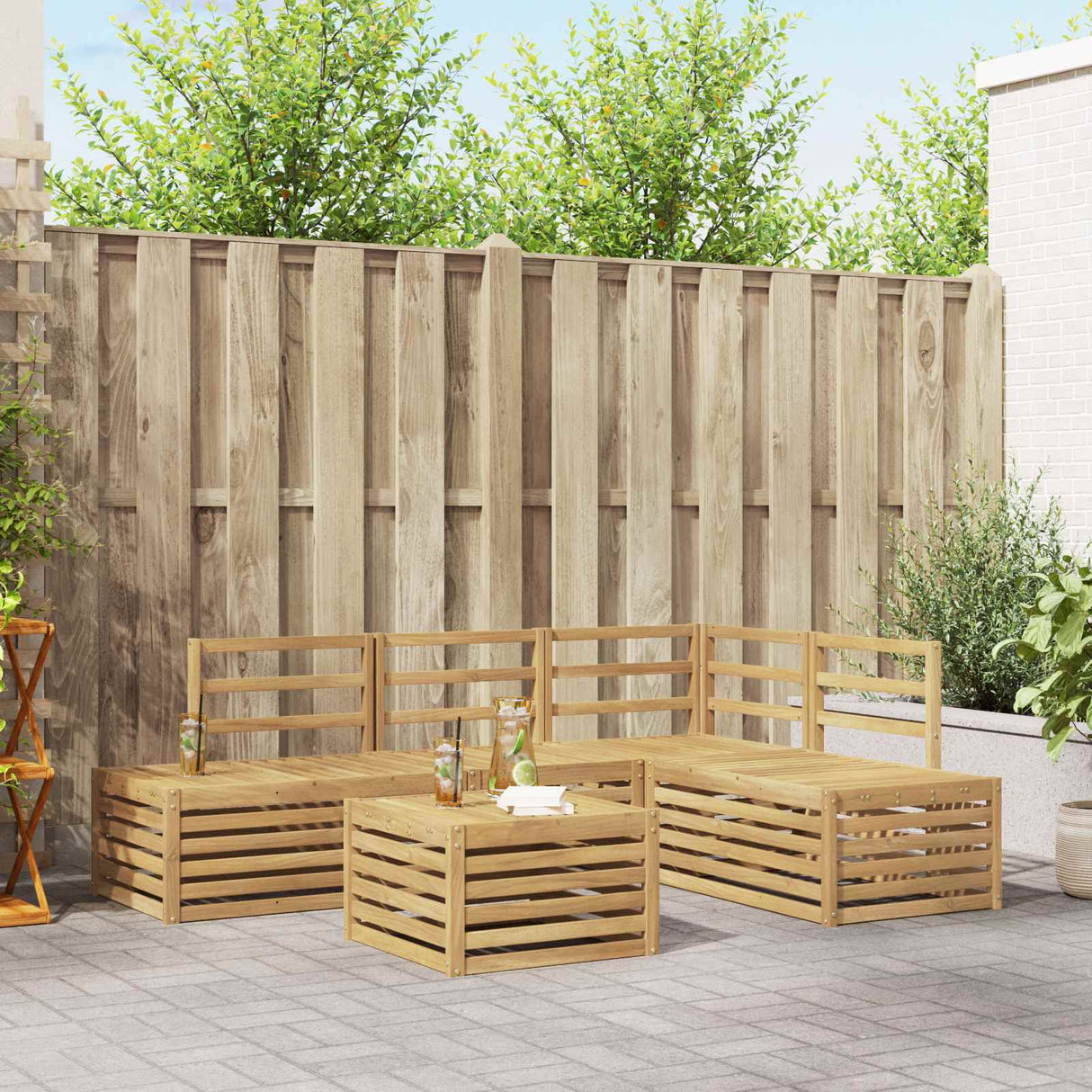 vidaXL Sofa-Sets met kussen 5 Stuk Natuurlijk en Crème