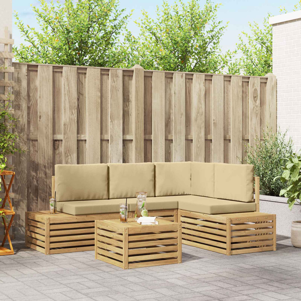 vidaXL Sofa-Sets met kussen 5 Stuk Natuurlijk en Crème