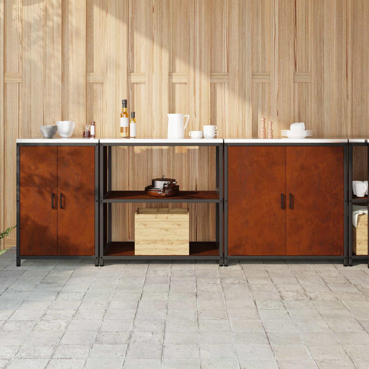 vidaXL Keukenopbergsysteem met plank Anders 3 pcs Zwart Staal