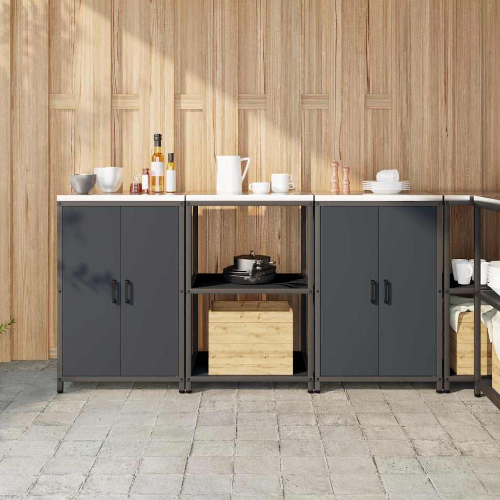 vidaXL Kitchen storage system with shelf 3 pcs Black Cold-rolled steel